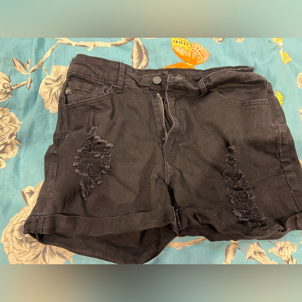 Kancan Black Distressed Denim Shorts